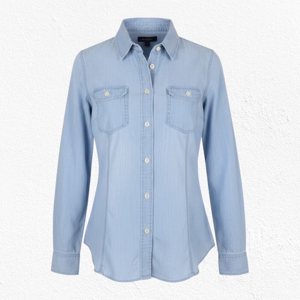 Vintage Woolrich Light Wash Denim Classic Button Down Womens Blouse Size XS